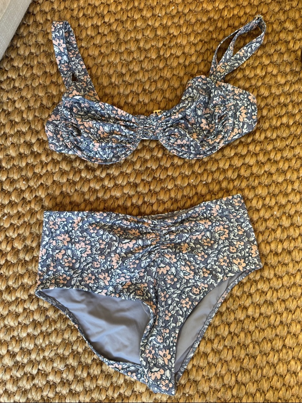 Cleobella Floral Bikini  in Light Blue and Peach